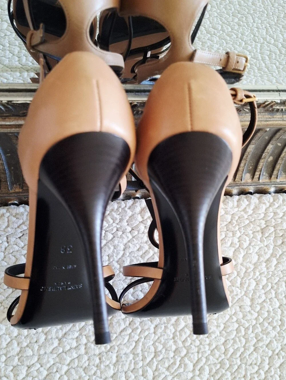 SAINT LAURENT Cassandra High Heel Sandals Gold Brown EU 38 US 8 Org $1,350 - Picture 11 of 16